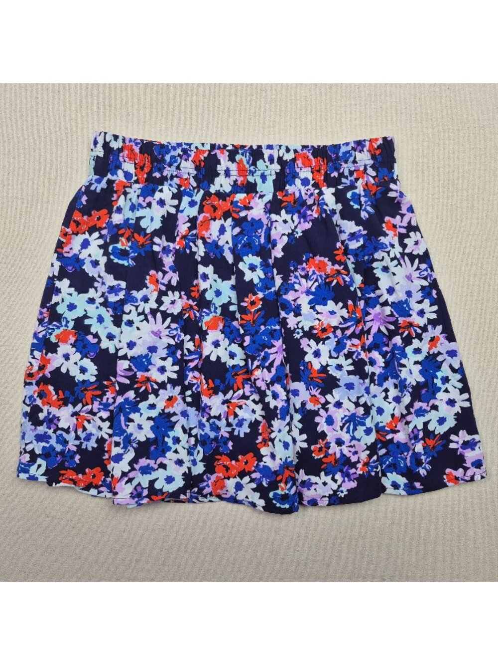 Ambiance Apparel Women's Colorful Blue Floral Boho Mini Skirt Sz L EXCELLENT!!!
